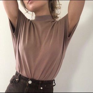 Camel coloured mock neck tee